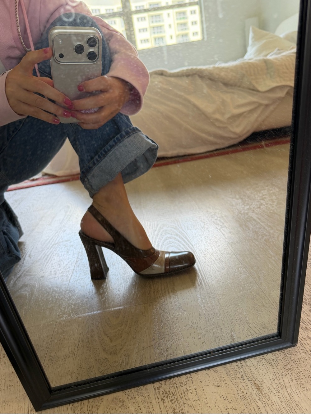 Vintage Prada Brown and Cream Leather Slingback heels - Picture 5 of 6